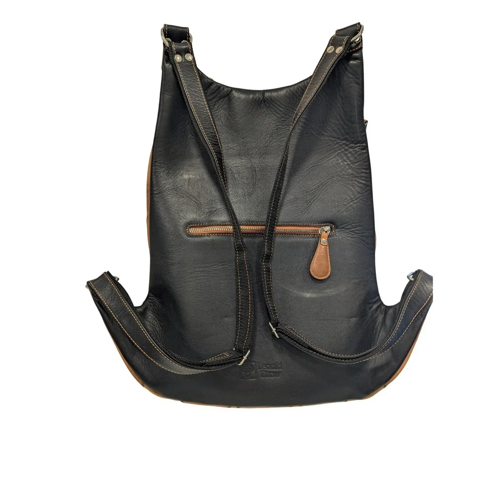 Leonid Titow Patchwork Leather Backpack Brown Tan Geometric Geometric Mosaic Bag